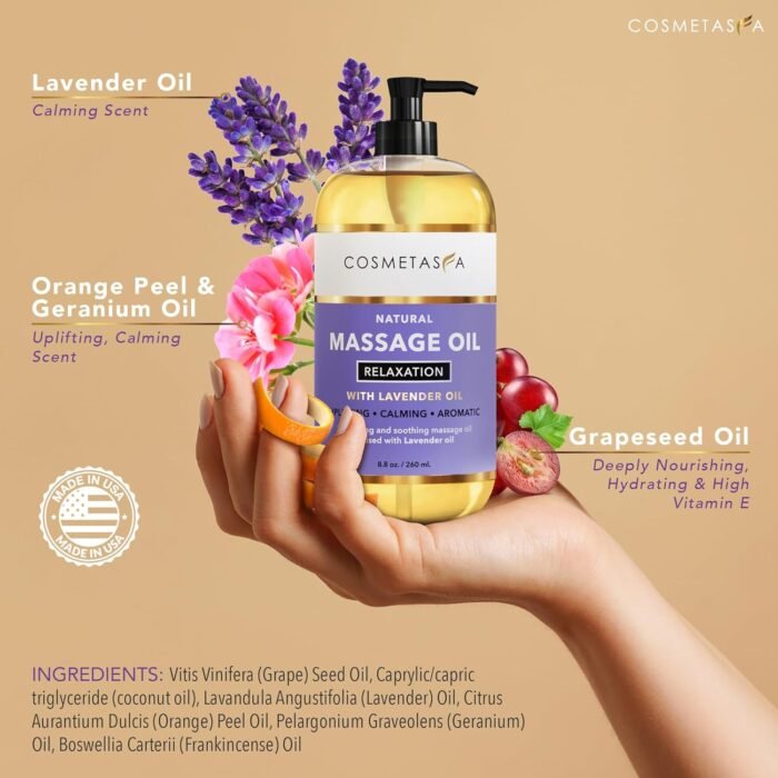 Cosmetasa Luxury Spa Gift Set for Women & Men - Relaxation Lavender Massage Oil, Citrus Coconut Massage Oil, Arnica Sore Muscle Massage Oil with Hot Stones, Roller Ball and Thumb Saver Massage Tools - Image 3