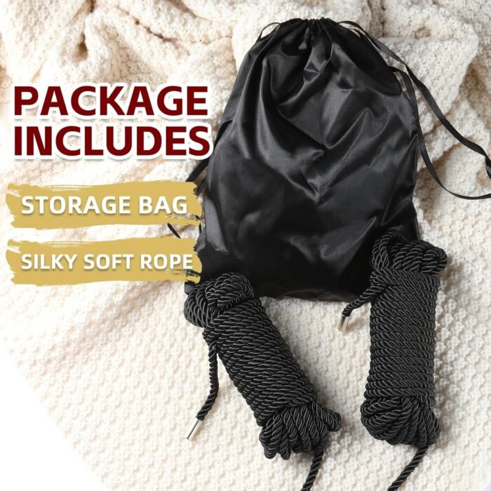 BDSM Bondage Shibari Sex Rope - BDSM Beginner Set Kit Adult Fetish Bondage Restraints Set Sex Toys for Women, Men & Couples, 32 Feet 8MM (2 Pack, Black) - Image 2