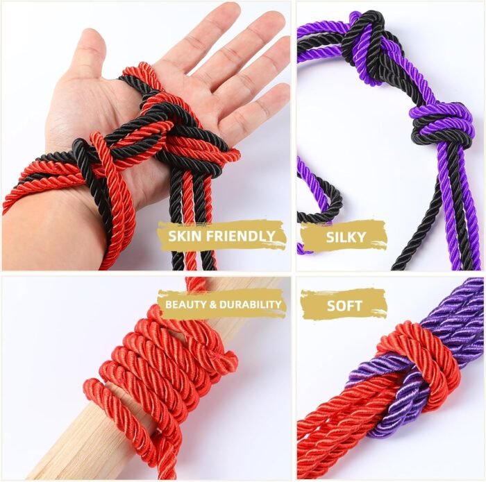 BDSM Bondage Shibari Sex Rope - BDSM Beginner Set Kit Adult Fetish Bondage Restraints Set Sex Toys for Women, Men & Couples, 32 Feet 8MM (2 Pack, Black) - Image 3