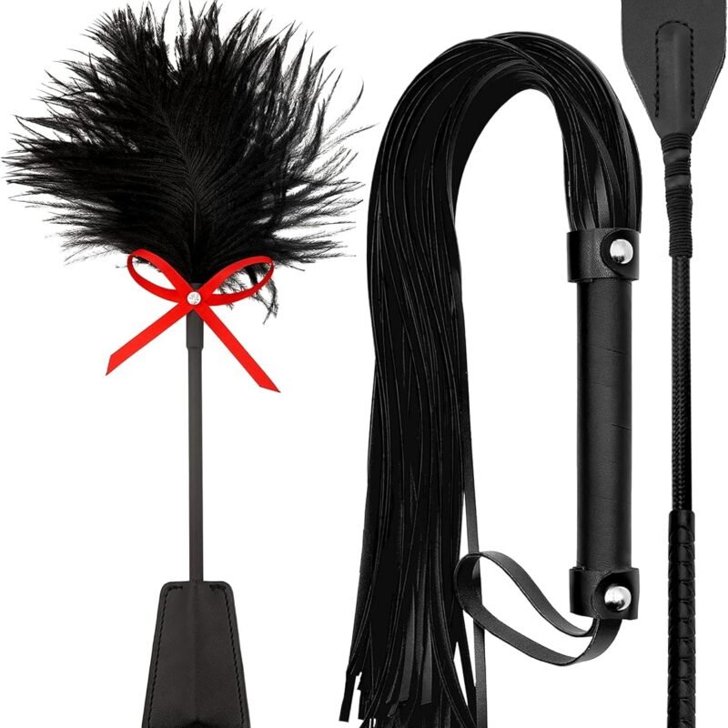 Black BDSM Flogger Feather Crop & Spanking Paddle Set Adult Play Collection floggers and paddles and whips sex