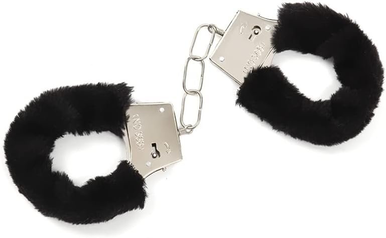 Furry Adjustable Sex Handcuffs with Keys,Ankle Bracelets,SM Adult Plush Stainless Steel Bondage Fetish Handcuffs,Adult Sex Toys，Halloween Cosplay Party Stage Police Costume Prop (Black)