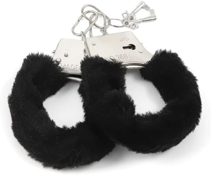 Furry Adjustable Sex Handcuffs with Keys,Ankle Bracelets,SM Adult Plush Stainless Steel Bondage Fetish Handcuffs,Adult Sex Toys，Halloween Cosplay Party Stage Police Costume Prop (Black) - Image 2