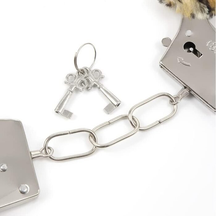 Furry Adjustable Sex Handcuffs with Keys,Ankle Bracelets,SM Adult Plush Stainless Steel Bondage Fetish Handcuffs,Adult Sex Toys，Halloween Cosplay Party Stage Police Costume Prop (Black) - Image 3