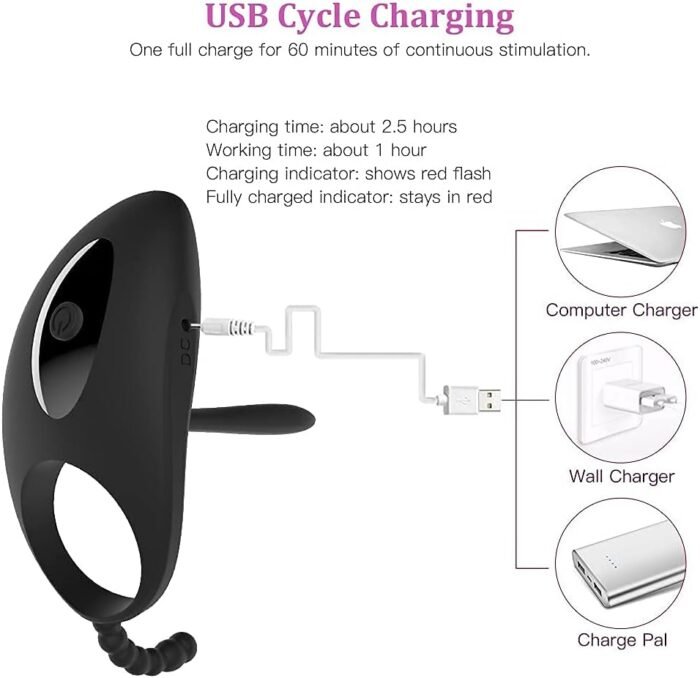 Vibrating Cock Ring with Tongue Clitoral Stimulator Raised Nodules Anal Beads for Couple Play, Utimi Penis Ring Wearable Vibrator with 7 Vibration Modes Dual Motors for Longer Harder Erection - Image 5