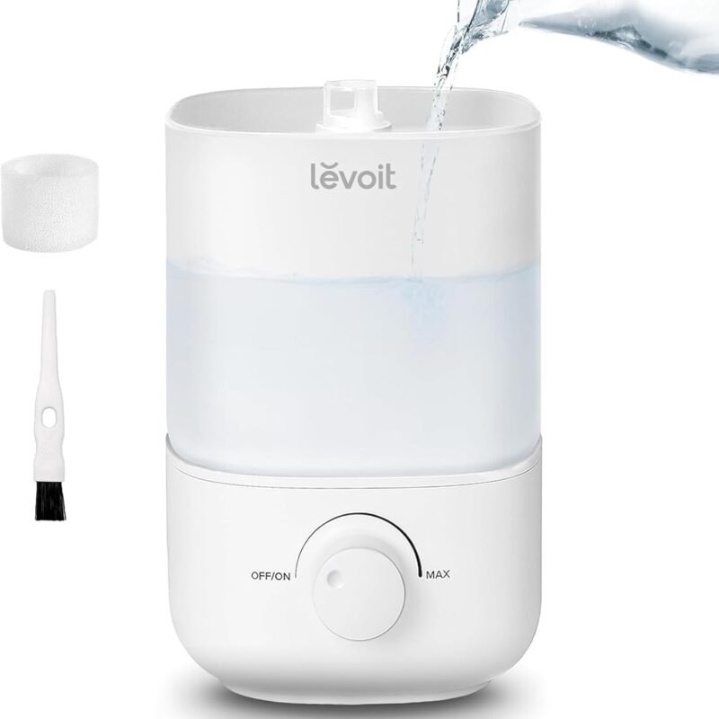 LEVOIT Top Fill Humidifiers for Bedroom, 2.5L Tank for Large Room, Easy to Fill & Clean, 28dB Quiet Cool Mist Air Humidifier for Home Baby Nursery & Plants, Auto Shut-off and BPA-Free for Safety, 25H