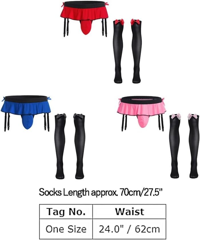 ABAFIP Men's Sissy Skirted Thong Panties Bowknot Low Rise G-string Bikini Briefs Underwear with 4 Gaters Belt - Image 7