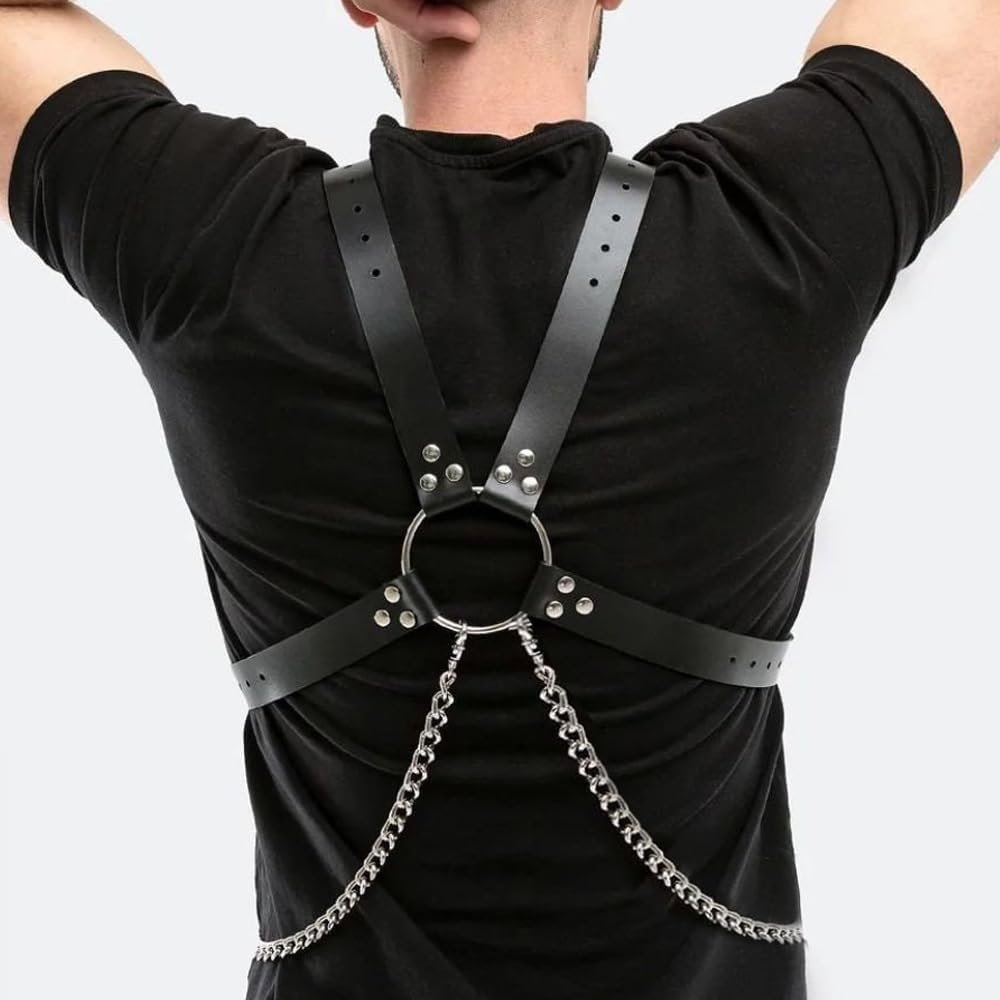 Men's Body Chest Harness Belt with Collar, Metal Chain Faux Leather Body Chest Harness Bondage Strap Belt for Men Gay, Halloween Cosplay Costume Masquerade Party Club Bar Nightclub Fetish Clubwear - Image 7