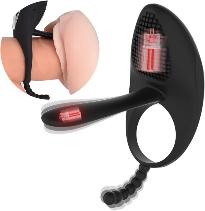 Vibrating Cock Ring with Tongue Clitoral Stimulator Raised Nodules Anal Beads for Couple Play, Utimi Penis Ring Wearable Vibrator with 7 Vibration Modes Dual Motors for Longer Harder Erection