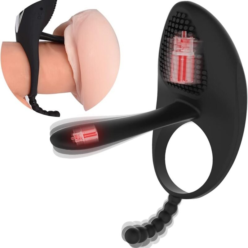 Vibrating Cock Ring with Tongue Clitoral Stimulator Raised Nodules Anal Beads for Couple Play, Utimi Penis Ring Wearable Vibrator with 7 Vibration Modes Dual Motors for Longer Harder Erection