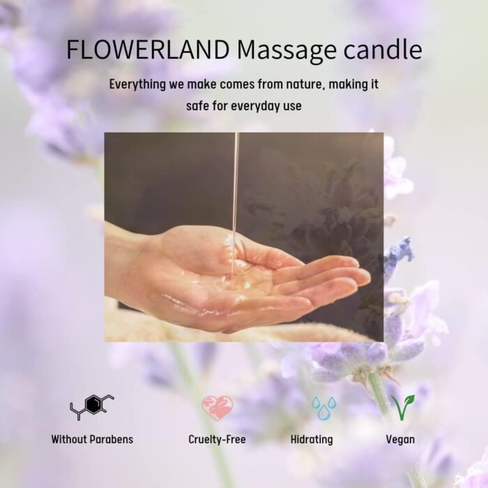 FLOWERLAND Lavender Massage Oil Candle - Vegan Moisturizing Massage Oil for Home Spa - Luxurious & Hydrating Skin Care Body Massage Oils - (200ml) - Image 2