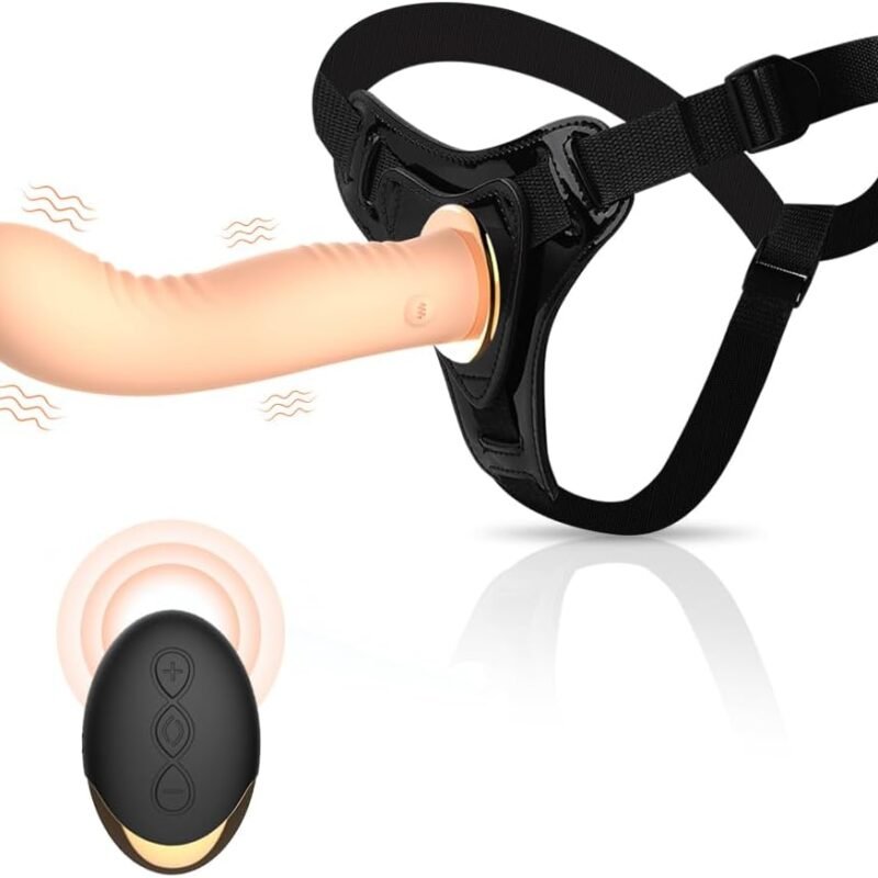 Strap-On Harness Dildo Sex Toy - Realistic Silicone Dildos with 10 Vibrations & 4 Speeds, Remote Control Strapon Vibrator for G-Spot Anal Stimulation, Female Adult Sex Toys for Lesbian Women Couple