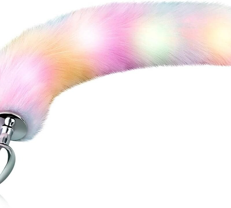 FST Sexy Fox Tail Anal Plug Sex Foreplay Glowing Adult Toys Fashion Role-Playing Alloy Anus Stopper Furry Pink Faux Fox Tail Couples Lover Flirting Libido Stimulation Toys (L)