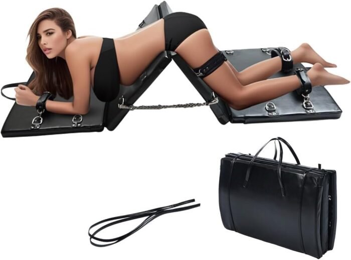 Sex Bondage BDSM Restraints Kit Furniture-PU Leather Fetish Restraints System Portable Collapsible Sex Toys Sex Bed Gear with Wrist and Ankle Handcuffs for Couples Adult