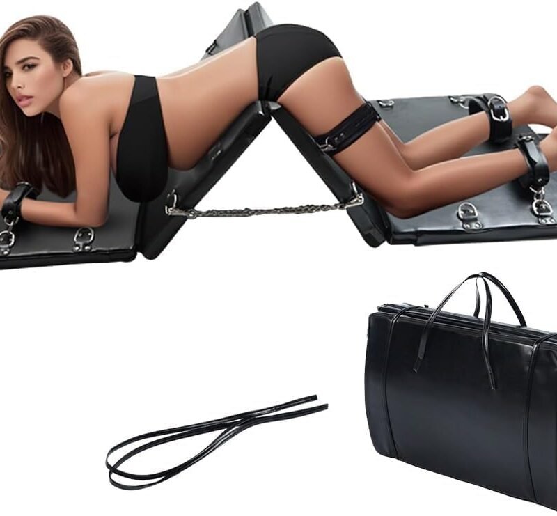 Sex Bondage BDSM Restraints Kit Furniture-PU Leather Fetish Restraints System Portable Collapsible Sex Toys Sex Bed Gear with Wrist and Ankle Handcuffs for Couples Adult