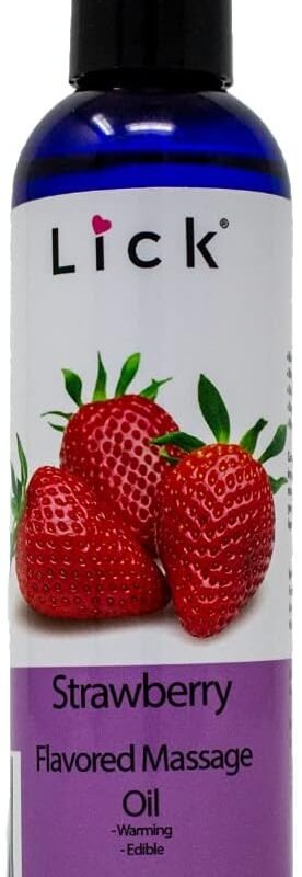 Lick Strawberry Flavored Massage Oil with Natural Vitamin E - Aromatherapy & Moisturizing Body Oil for Relaxing Muscle Massage - Essential Non-Sticky Skin Therapy for Men and Women - 4 oz