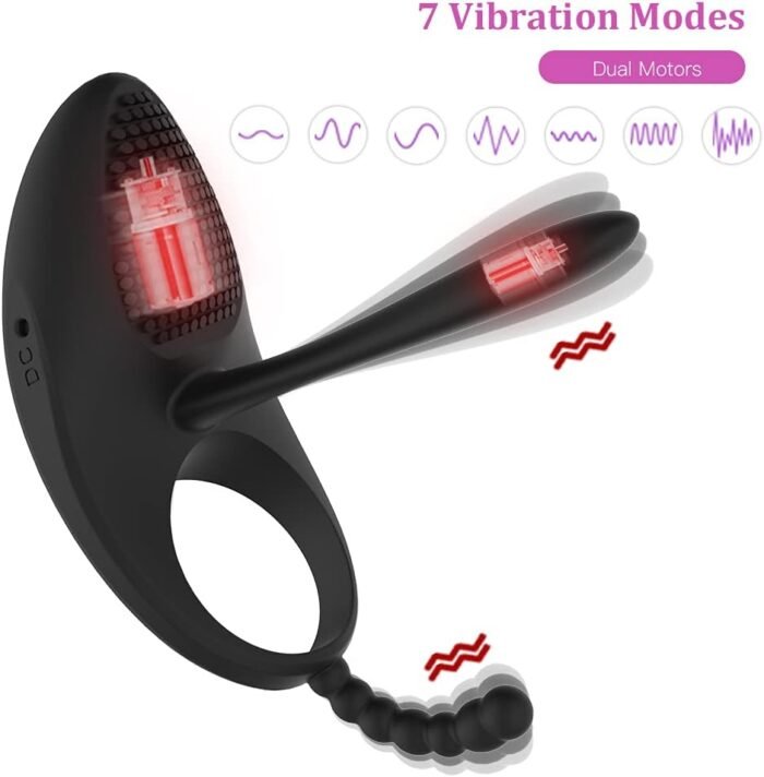 Vibrating Cock Ring with Tongue Clitoral Stimulator Raised Nodules Anal Beads for Couple Play, Utimi Penis Ring Wearable Vibrator with 7 Vibration Modes Dual Motors for Longer Harder Erection - Image 2