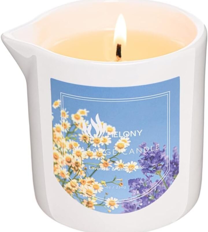 MELONY Massage Oil Candle, Moisturizing Massage Oil & Lotion Candle, 8.1oz, Luxurious Gift for Men or Women (Lavender Chamomile)