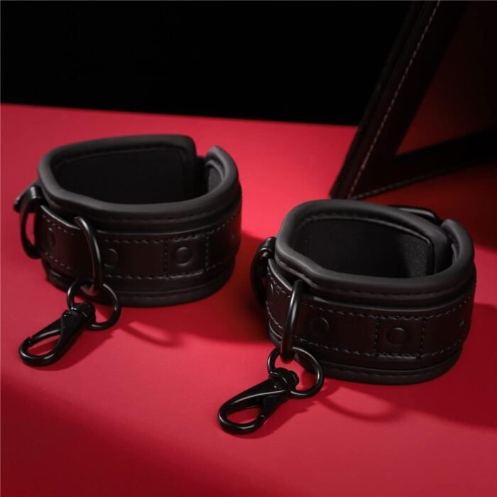 Bondage Handcuffs BDSM Sex Restraints Toys PU Leather Cuffs Sex Toys Adjustable Adult Fetish Erotic Slave SM Game for Couples Women Men (Black) - Image 5
