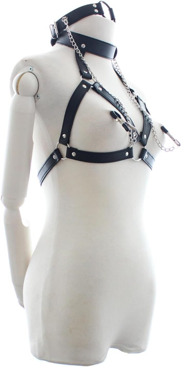 2 Piece Role Play Party Game Accessory Set - Black Leather Neck Collar - for Men's and Women's Small Games j1 - Image 4