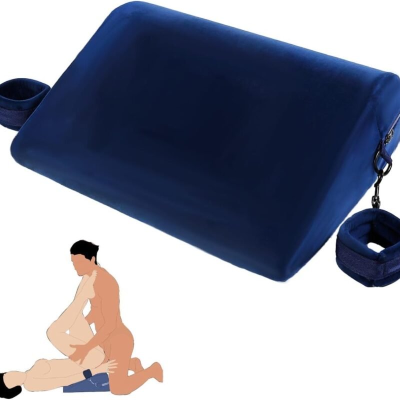 Sex Pillow Foam Sex Furniture Position Pillows with Restraints Handcuffs Set BDSM Bondage Foam Ramp Cushion with Wrist Cuffs Multifunctional Sex Toys Pillows for Couples (Blue)