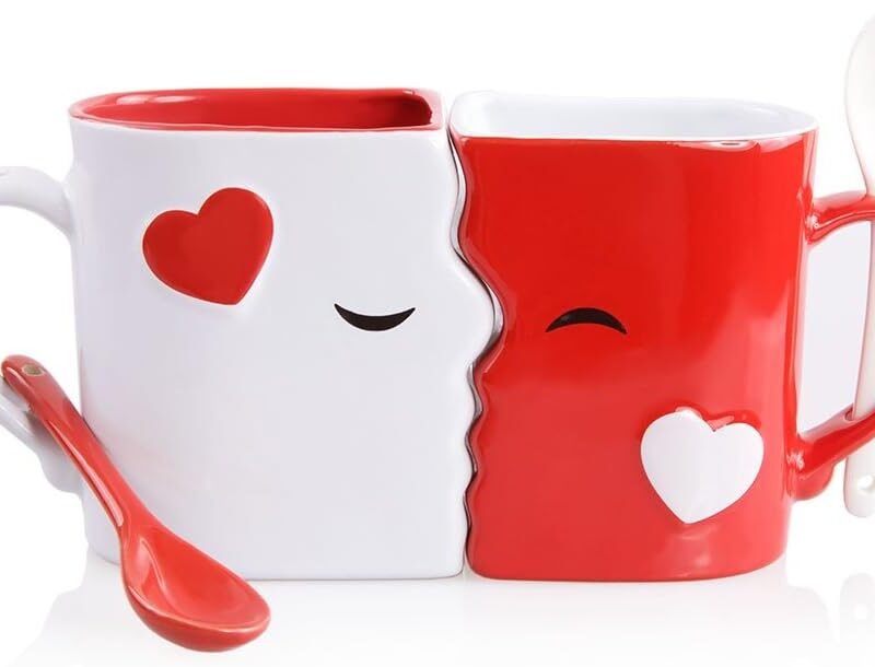 Kissing Mugs Set, Anniversary & Wedding Gifts, Exquisitely Crafted Two Large Cups & Spoons for Couples, For Him and Her on Valentines, Birthday, Engagement by Blu Devil