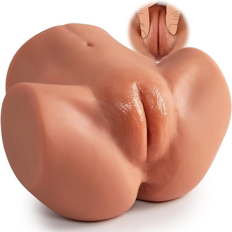 Realistic Brown Male Masturbator Sex Toy with Virgin Tight Labia, 2 Hole Pussy Ass Male Masturbator with Strong Suction Channel, Goyha 4.1 LB Pocket Pussy Male Sex Toy for Men Masturbation