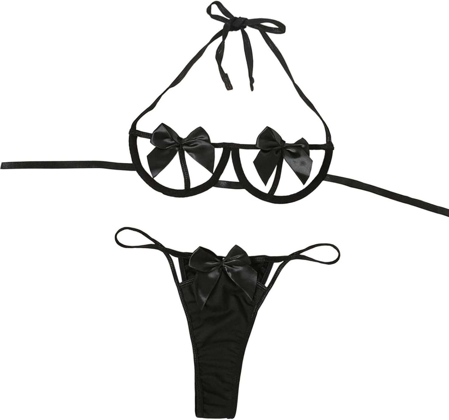 Sexy Womens Exotic Lingerie Sets, Bow Tie Hot Cute Teddy 2 Piece Lingerie Set Christmas Valentines Lingerie