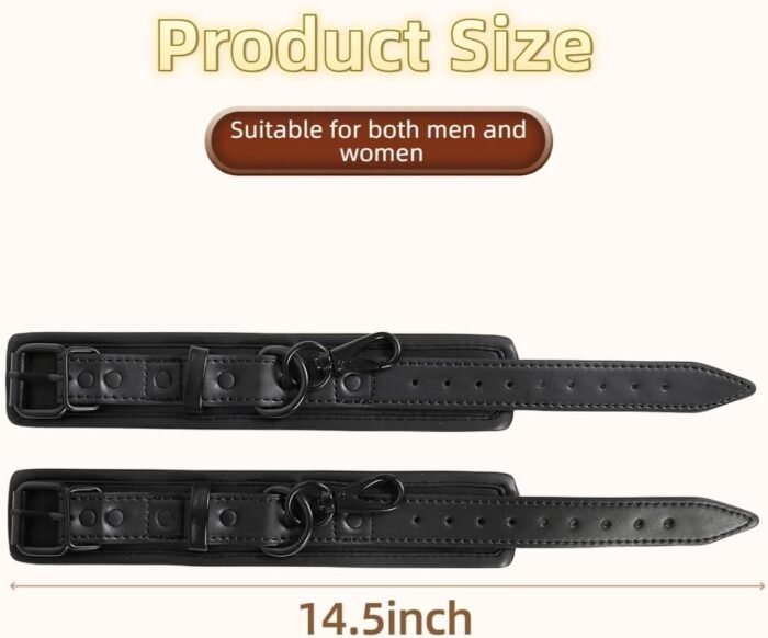 Bondage Handcuffs BDSM Sex Restraints Toys PU Leather Cuffs Sex Toys Adjustable Adult Fetish Erotic Slave SM Game for Couples Women Men (Black) - Image 4