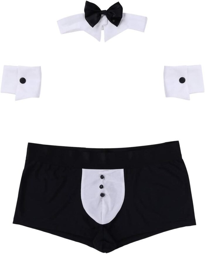 YiZYiF Men's 4 Pieces Sexy Bow Tie Collar Boxer Briefs Tuxedo Costume Outfits Set - Image 6