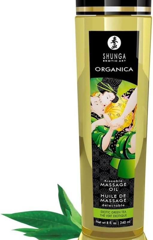Shunga Erotic Art Organica - Kissable Massage Oil - 8.0 Oz - Exotic Green Tea