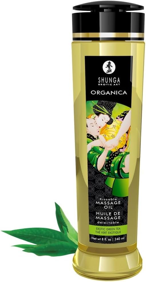 Shunga Erotic Art Organica - Kissable Massage Oil - 8.0 Oz - Exotic Green Tea
