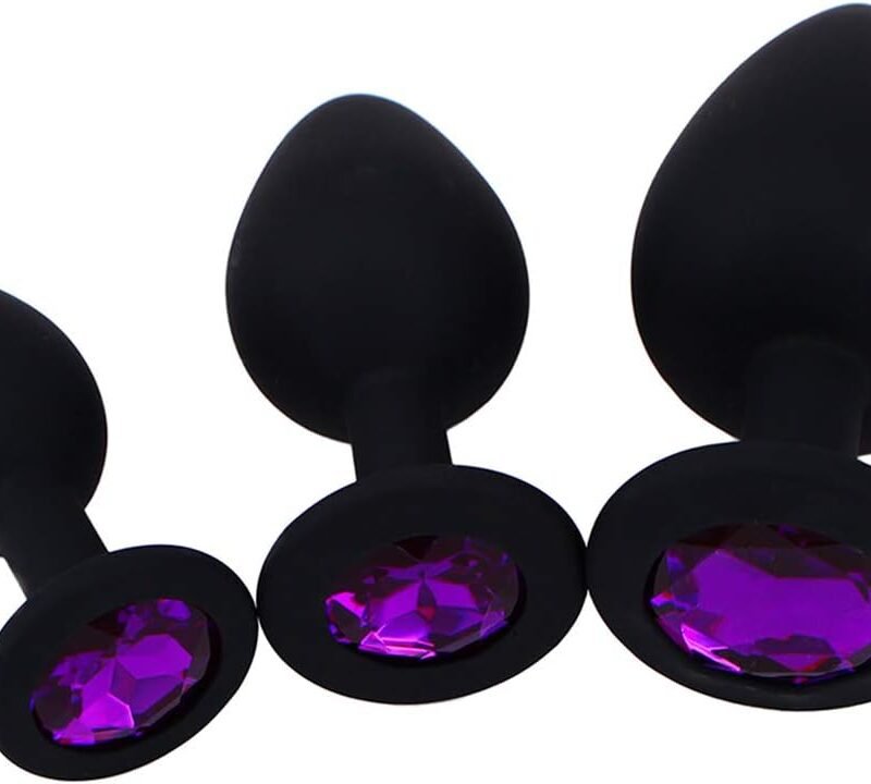 Anal Sex Trainer 3PCS Silicone Jeweled Butt Plugs, Eastern Delights Anal Sex Toys Kit for Starter Beginner Men Women Couples, Black