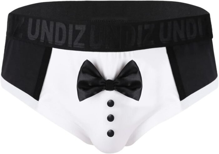 ACSUSS 3Pcs Set Mens Waiter Cosplay Suit Sexy Tuxedo G-String Thong Underwear with Bow Tie Collar Bracelets - Image 4