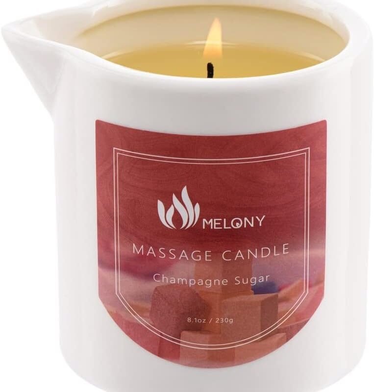 MELONY Massage Candle - Holiday Candle Gifts for Women & Men - Moisturizing Body Oil Candle for Home Spa - Body Massage Oils & Lotion Candle - 8.1oz (Champagne Sugar)