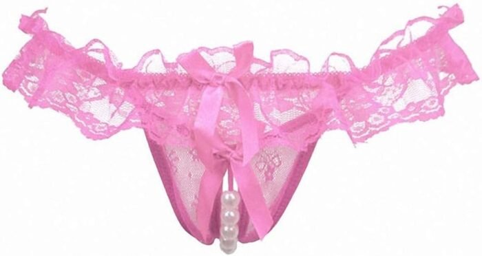 Women Pearl Lace Bowknot Beads Lace Panties Erotic Thong Lingerie Underwear - Image 6