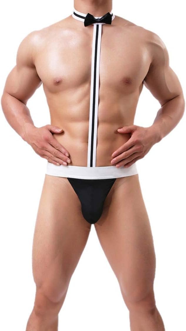 Men's Waiter Cosplay Bow Tie Bodysuit Thong Butler Teddy Costume Funny Novelty Gift - Image 6
