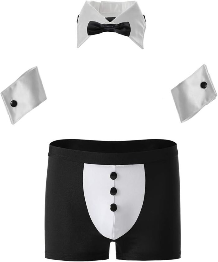 Mens Butler Lingerie Underwear Tuxedo Waiter Server Brief Costume Outfit