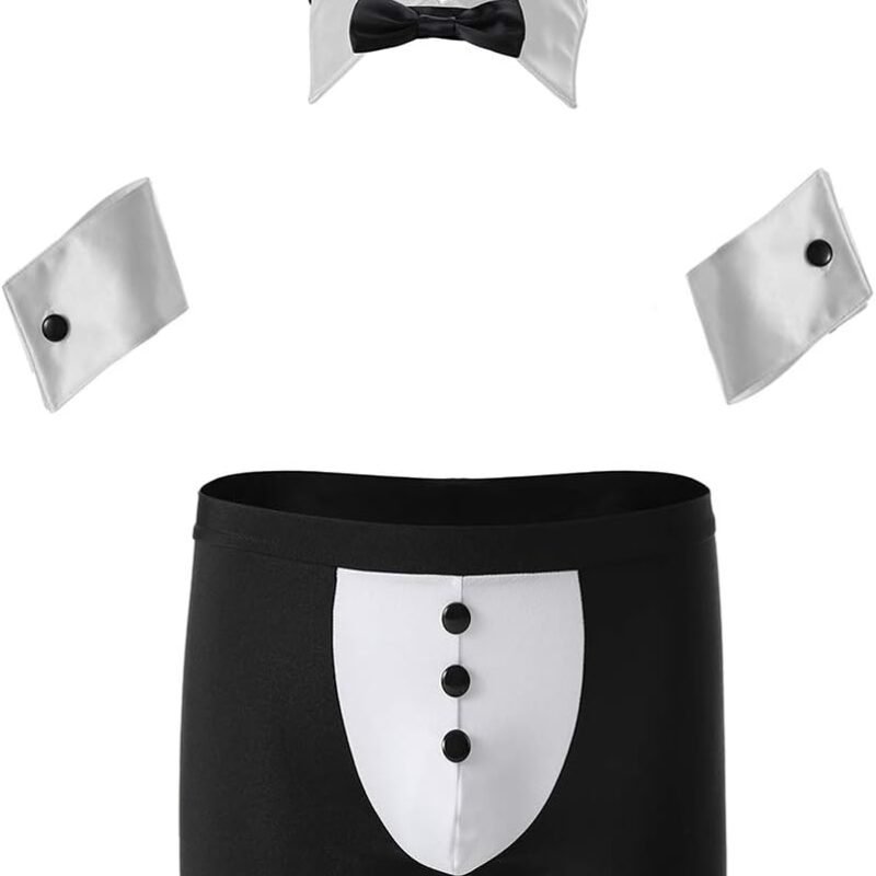 Mens Butler Lingerie Underwear Tuxedo Waiter Server Brief Costume Outfit