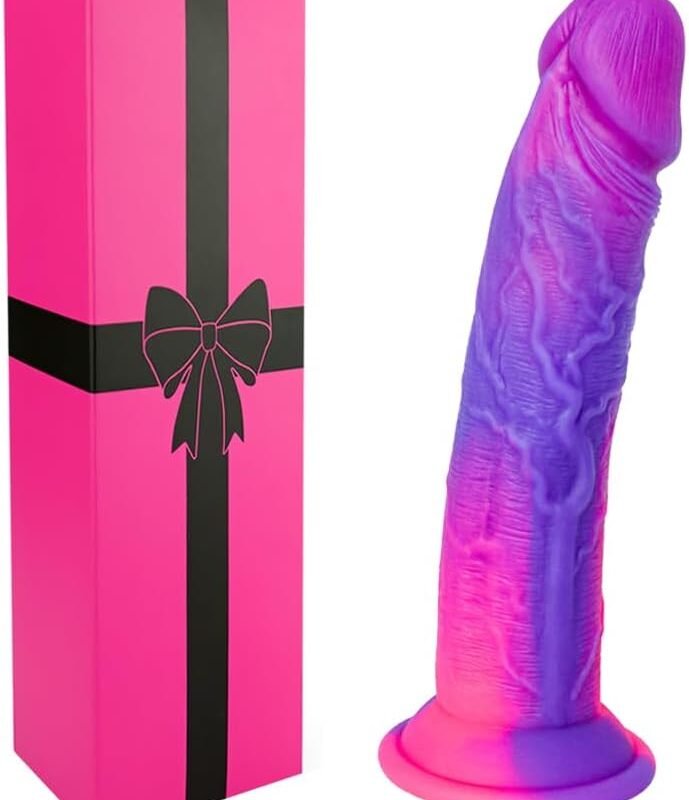 7 Inch Silicone Realistic Soft Beginner Slim Dildo for Women Men Lesbians, Funny Small Cute Purple Pink Anal Dildo Strong Suction Cup, Lifelike Realistic G Spot Silicone Penis Adult Sex Toy for Gay