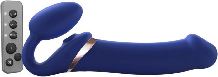 Strap-On-Me Multi-Orgasm Bendable Strap-On Dildo - 3 Motors Independently Controllable Adult Toy - G Spot Silicone Dildo Vibrator Clitoral Stimulator Toy - Soft Bendable Sexy Dildo (Blue - X-Large)
