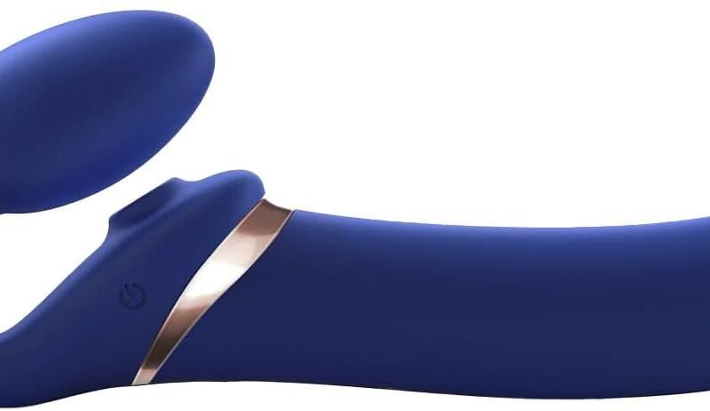 Strap-On-Me Multi-Orgasm Bendable Strap-On Dildo - 3 Motors Independently Controllable Adult Toy - G Spot Silicone Dildo Vibrator Clitoral Stimulator Toy - Soft Bendable Sexy Dildo (Blue - X-Large)