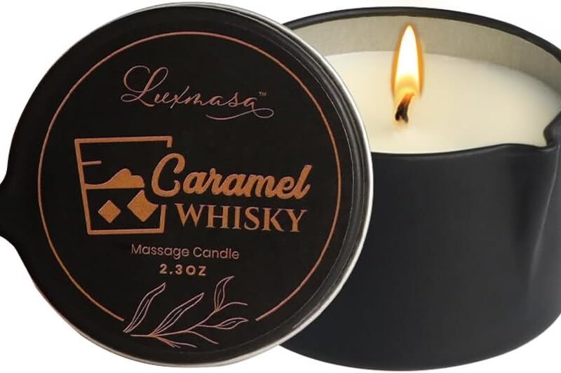 Soybean Wax Warming Massage Oil Candle for Stress Relief and Skin Moisturizing, Romantic Gift SPA Use Home Scented Candle Body Oil Caramel Whisky Scent 2.35 OZ