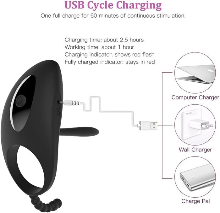 Vibrating Cock Ring with Tongue Clitoral Stimulator Raised Nodules Anal Beads for Couple Play, Utimi Penis Ring Wearable Vibrator with 7 Vibration Modes Dual Motors for Longer Harder Erection - Image 4