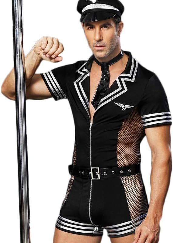 BlueSpace Men's Policeman Costume Sexy Cop Cosplay Uniform Set Role Play Costumes Lingerie for Halloween Party