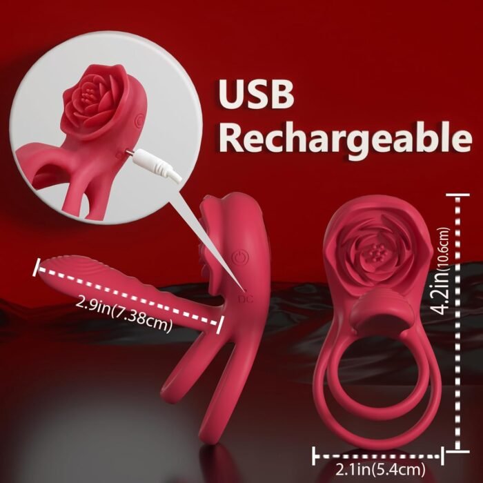 Vibrating Cock Ring Penis Sleeve with Rose Clitoral Stimulator, Penis Ring Vibrator Couples Adult Sex Toys for Men Women, Male Female Couple Sex Toy with G Spot Clitoris Vibrator - Image 7