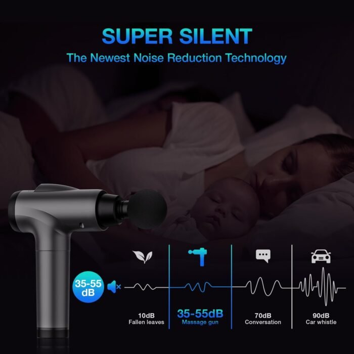 Massage Gun Deep Tissue, Handheld Electric Muscle Massager, High Intensity Percussion Massage Device for Pain Relief with 9 Attachments & 30 Speed(Grey) - Image 6