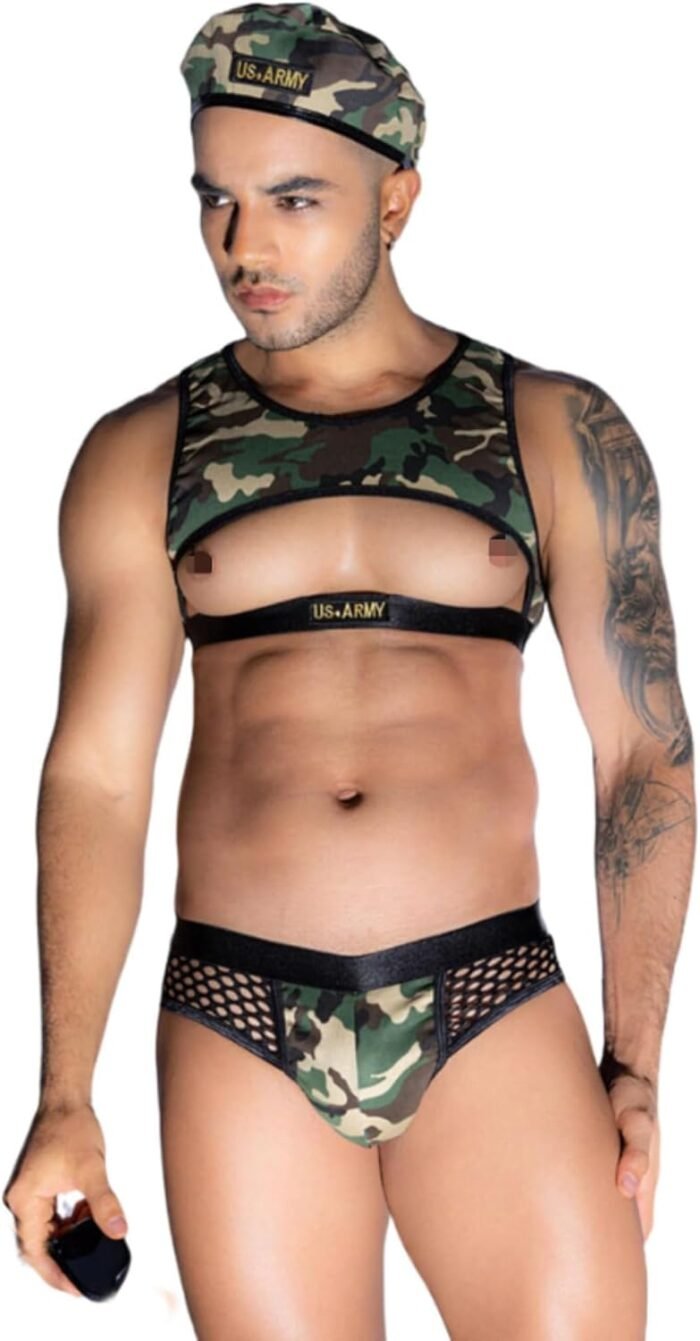 Mens Drillmaster Seaman Police Man Cosplay Costume Tuxedo Sexy Lingerie Set Role Play Gay Bar Nightclub Outfit