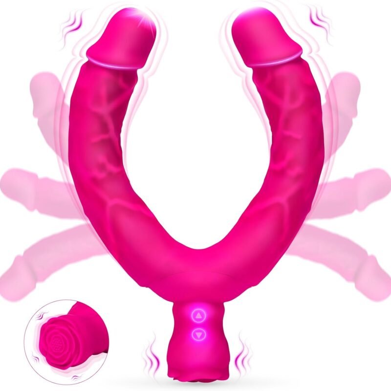Double Dildo Lesbian Sex Toys, 15.75" Lesbian Dildo Double Ended Sided Headed Dildo & Anal Dildo with 10 Vibrating Modes, Long Dildo Strapless Dildo Rose Women Couple Gay Sex Toys