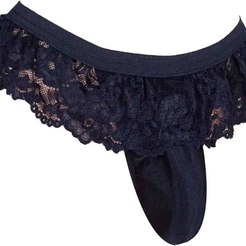 Mens Sissy Skirt Lace Thong Briefs Sexy Lingerie Crossdressers Underwear Panties with Pouch