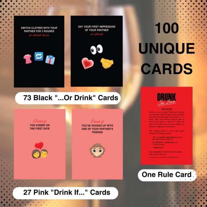 Drunk in Love Original Couples Drinking Card Game Super Fun Date Night Games & Relationship Couples Games for Adults 100 Dare Cards for Your Partner Romantic Anniversary Party & Valentines Gifts - Image 5